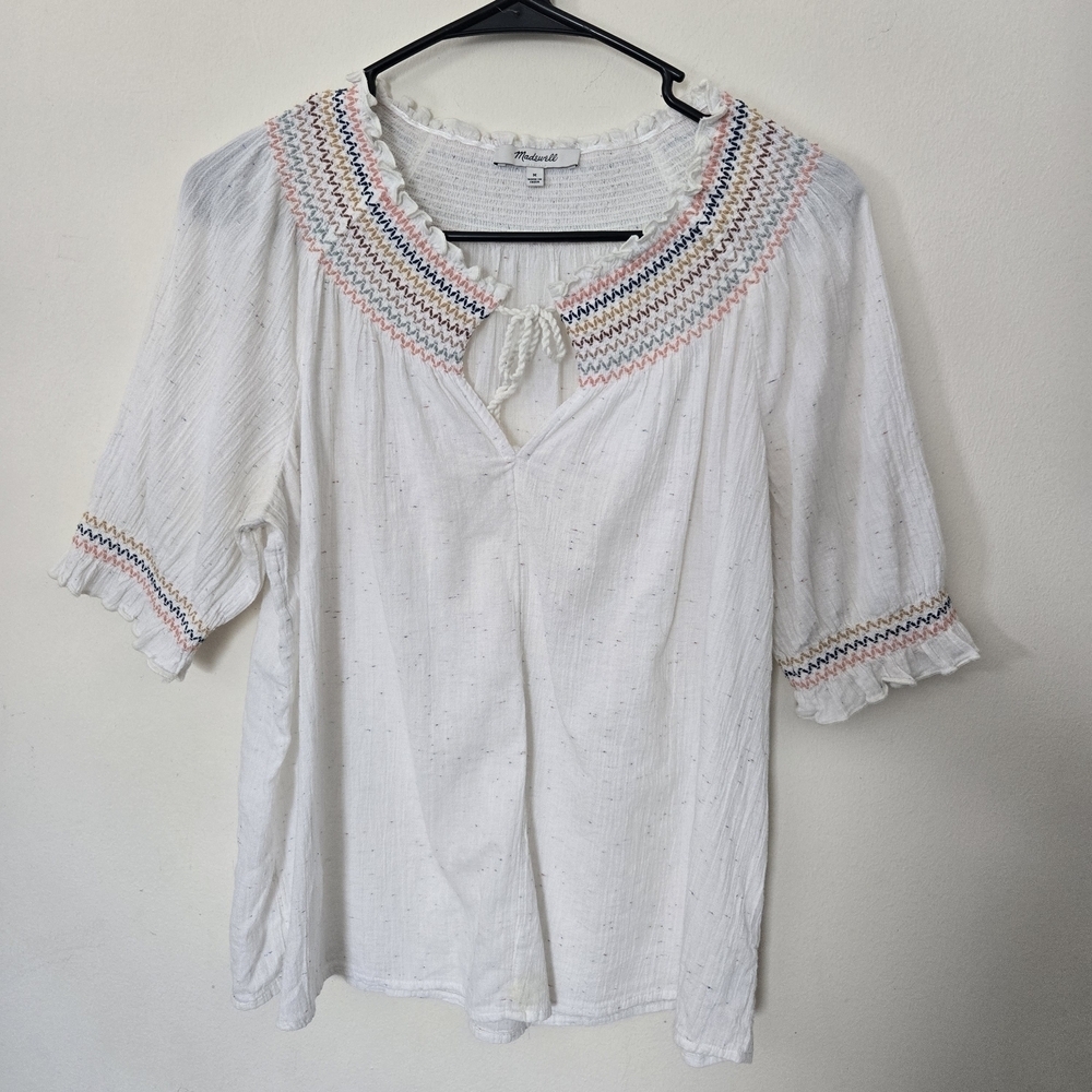 Madewell Boho Rainbow Embroidered Lightweight Festive Blouse